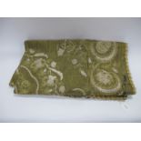 A Mid XIX Century Table Cloth, the green silk ground worked with silver and gold wire with