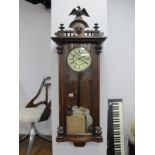 XIX Century Walnut Viennese Wall Clock, with eight day movement, black Roman numerals to cream dial,