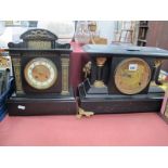 A XIX Century Black Slate Mantle Clock, with a circular dial, Arabic numerals, (no pendulum),