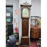 An XVIII Century Oak Eight Day Longcase Clock, the hood with pierced swan neck pediment, arched door