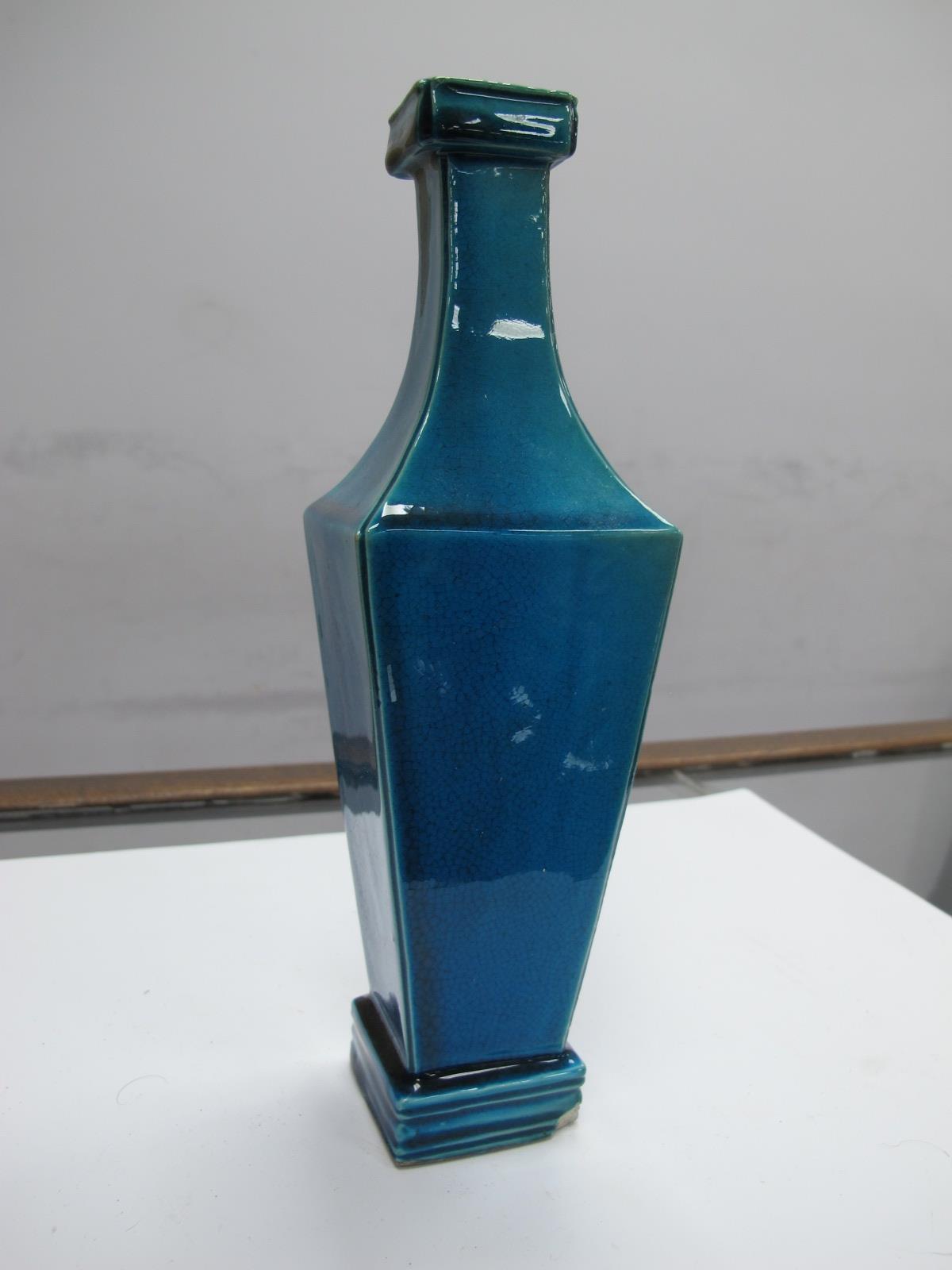 A Chinese Turquoise Tapering Vase, on hardwood stand, Japanese saucer on hardwood stand, Japanese - Image 2 of 6