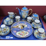 A Noritake Coffee Service, circa 1920's of fifteen pieces, decorated with exotic bird in floral