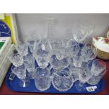 Waterford Brandy Glasses, cut glass decanter, wine glasses, etc: One Box.