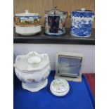 Burleigh Ware Blue White Biscuit Barrel, stoneware Imari pattern, biscuit barrel, table top