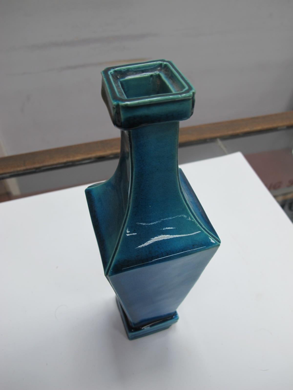 A Chinese Turquoise Tapering Vase, on hardwood stand, Japanese saucer on hardwood stand, Japanese - Image 3 of 6
