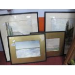 J.H Harmstone, Mountain and Coastal Landscapes, two pairs of watercolours, 35 x 24.5cm and 14.5 x