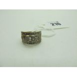 A Modern 9ct Gold Diamond Set Wide Dress Ring, (finger size O) (3grams).