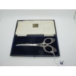A Pair of Decorative Hallmarked Silver Handled Scissors, Birmingham 1921, within original J.