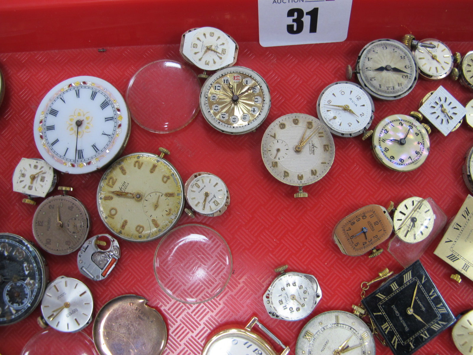 A Large Collection of Assorted Wristwatch Movements / Dials, pocketwatch movements etc :- One Tray - Image 10 of 11