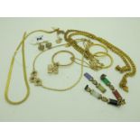 QVC Veronese Heart Shape Earrings, gilt stamped "925", gilt metal chains, etc.