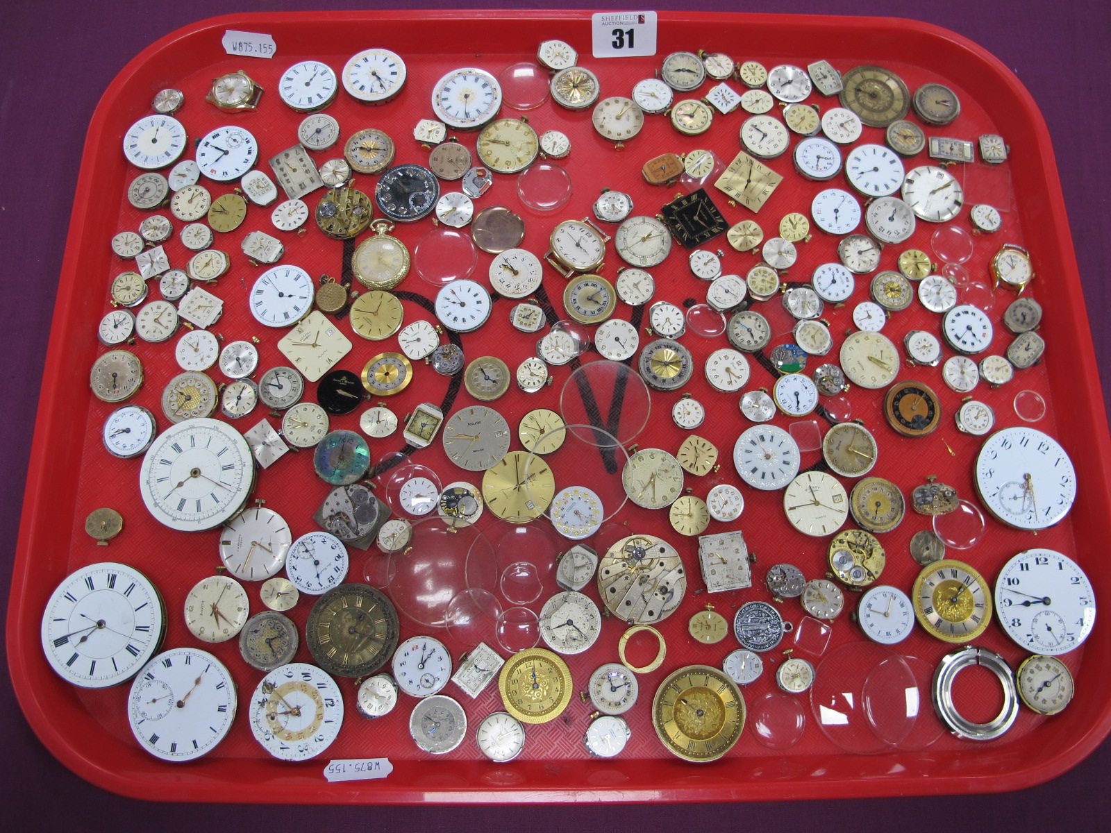 A Large Collection of Assorted Wristwatch Movements / Dials, pocketwatch movements etc :- One Tray