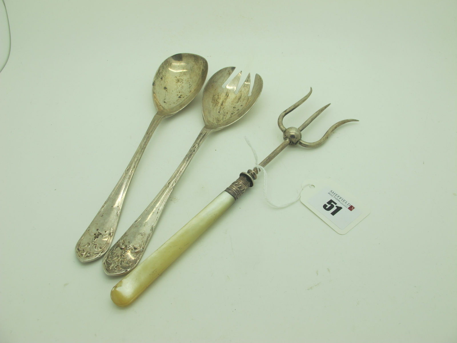 A Pair of Hallmarked Silver Servers, Sheffield 1918; together with a hallmarked silver and mother of