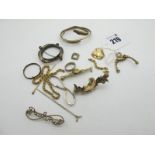 A 9ct Gold Bar Brooch, (lacking pin), a swivel fob mount (lacking fob), brooch mounts (damages /