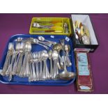 A Set of Five Victorian Hallmarked Silver Teaspoons, crested; Together with Assorted Plated Cutlery,