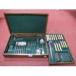 A Walker & Hall Plated Canteen of Old English Pattern Cutlery, the wooden canteen case with fitted