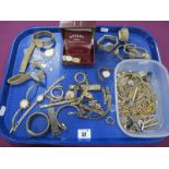 Assorted Damaged and Other Costume Jewellery, including chains, earrings, ladies wristwatches, cameo