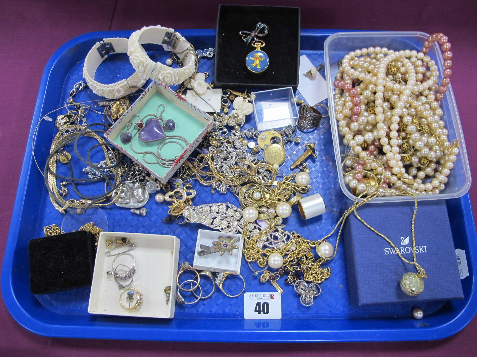A Mixed Lot of Assorted Costume Jewellery, including imitation pearls, Halcyon Days Enamels