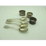 A Set of Three Hallmarked Silver Fiddle Pattern Teaspoons, London 1831; together with another