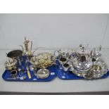 Assorted Plated Tea Wares, including hotel style three piece tea set, shaped circular tray, swing