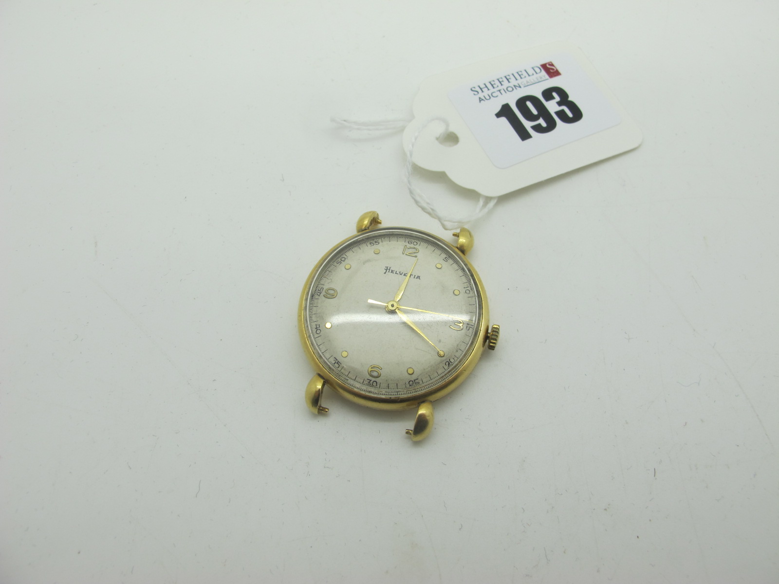 Helvetia; A Vintage Gent's Wristwatch Head, (no strap) the signed dial with Arabic numerals and