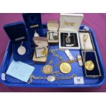 Hallmarked Silver Gilt and Other Medallion Style Pendants, a hallmarked silver ingot pendant,