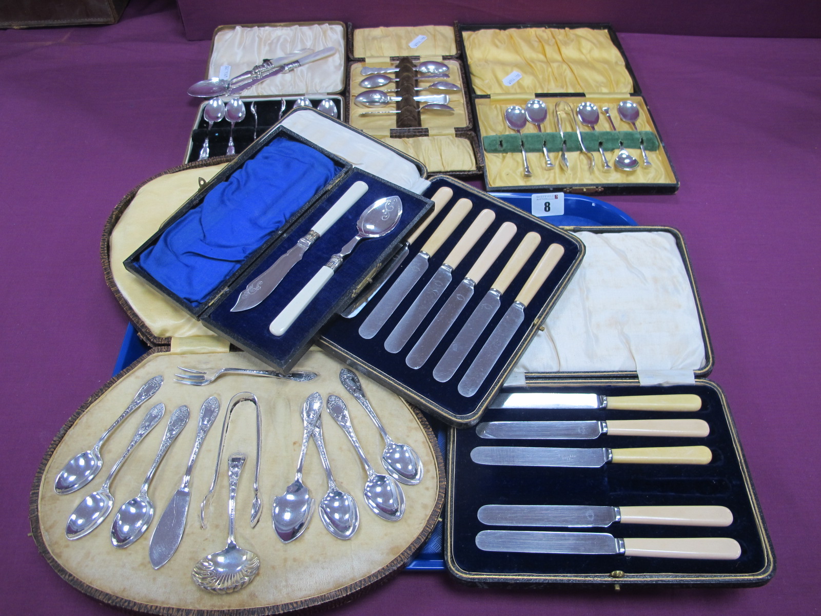 Hallmarked Silver and Other Cutlery, including decorative afternoon tea set including sifter