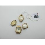 Four Vintage Ladies Wristwatch Heads, (no straps) including one case stamped "18K 0.750". (4)
