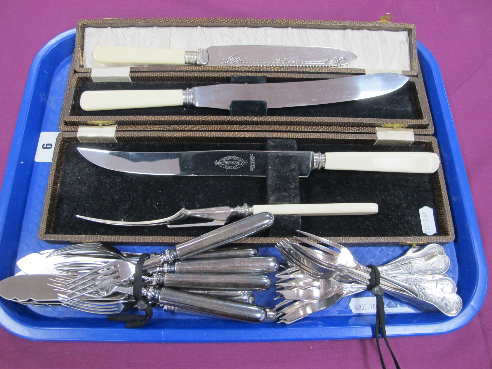 Assorted Plated Cutlery, including Walker & Hall fish knives and forks, similar Commemorative cake