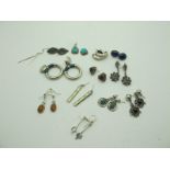 A Collection of Assorted Modern "925" and Other Earrings, including green and blue enamel hoop