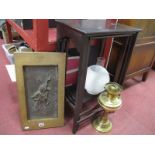 A Graduated Nest of Three Occasional Tables, along with oil lamp and decorative panel.