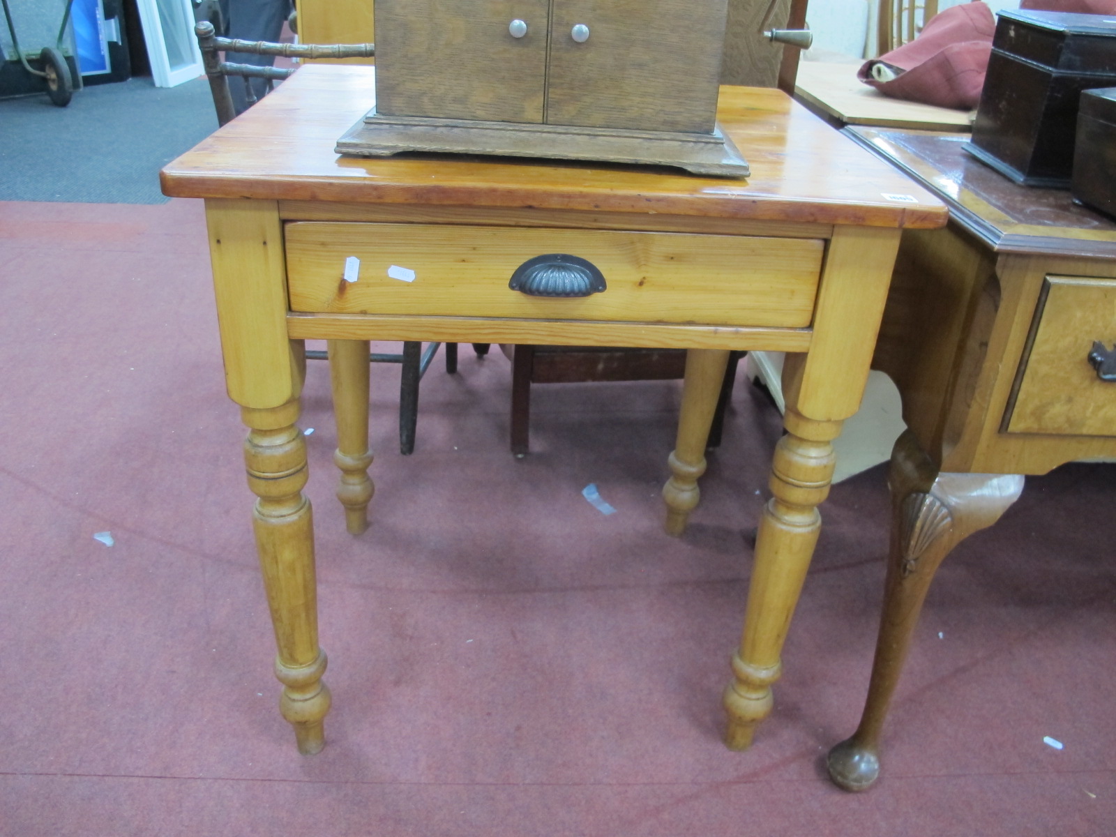 XIX Century Pine Table, with dividers to single drawer, on turned legs, 72cm wide.