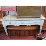 A XIX Century Painted Pine Dresser, with fall flap to back, three drawers, on turned legs, 153cm