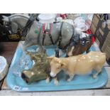 Beswick Shirehorse, Melba Bull, Shirehorse, brass and glass horse heads