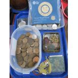The Last Round Pound, other coinage, medallions, Silver primo brooch, etc:- One Tray.