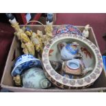 Oriental - jardiniere, resin figures, metal table lamp, etc:- One Box.