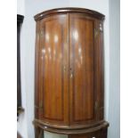 Oak Mahogany Bow Fronted Corner Cupboard, with cross banded doors, reeded sided, two internal