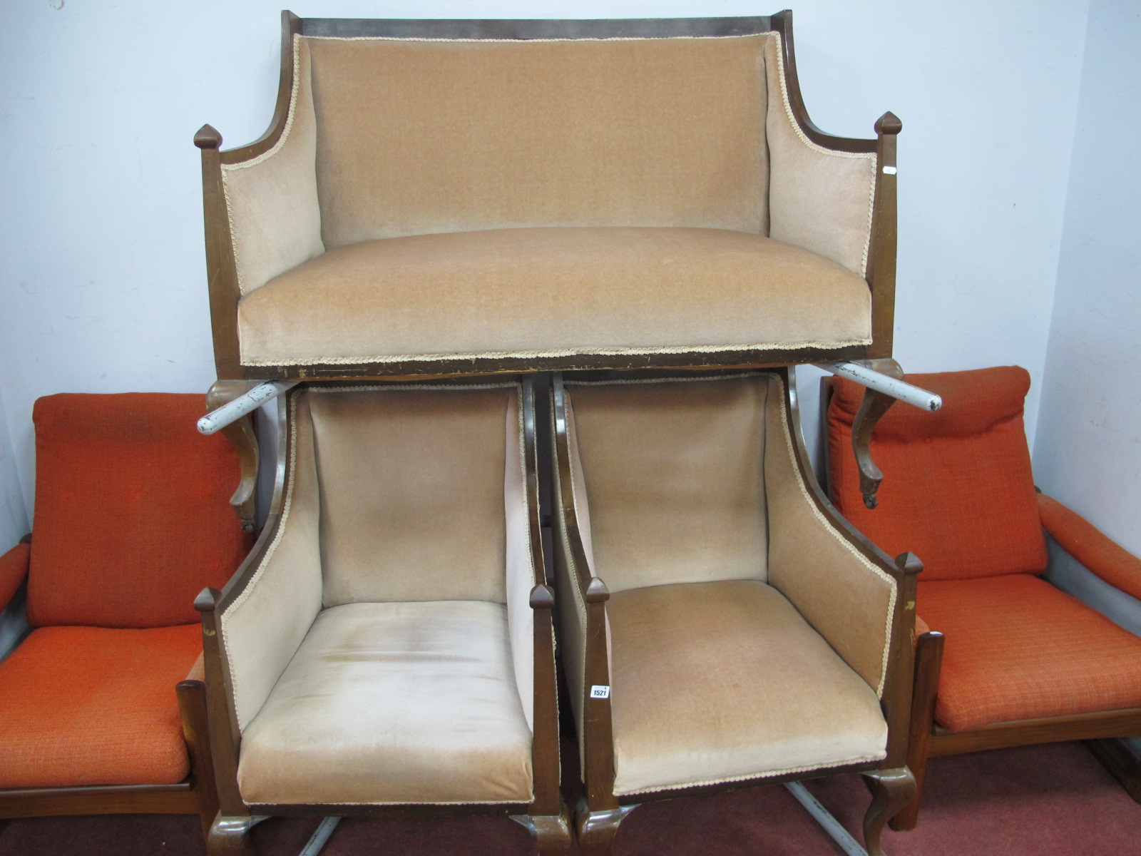 An Early XX Century Mahogany Three Piece Salon Suite, comprising a two seater settee and two