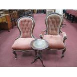 A Pair of Mid XIX Century Walnut Salon Chairs, with hooped carved top rails, on cabriole legs, and a