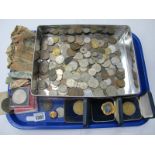 Coinage - mainly UK, banknotes, medallions Butlins, Filey badge, etc:- One Tray.