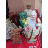 Oriental Figurines, Temple lion, jewel chest.