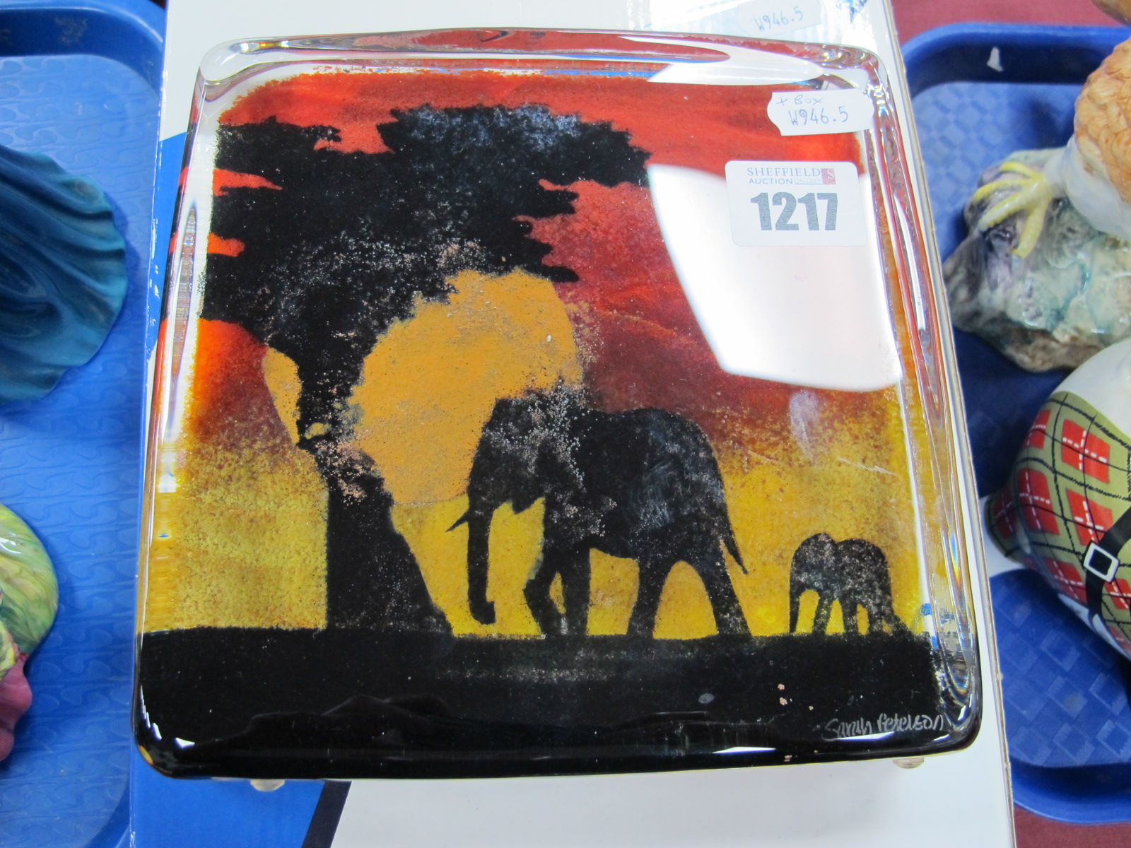 Caithness Glass The Collection Sara P. Safain Sandcast, collection Elephants, etched on base,