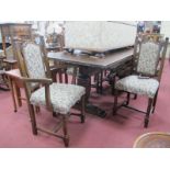 A Large Oak Refectory Table, with rectangular top, on heavy cup and cover carved supports, 240 cm