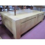 A Large Beech/Pine Rectangular Coffee Table, with two drawers.