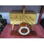 Hermle Westminster Chimes Mantle Clock, folding needlework box with contents.