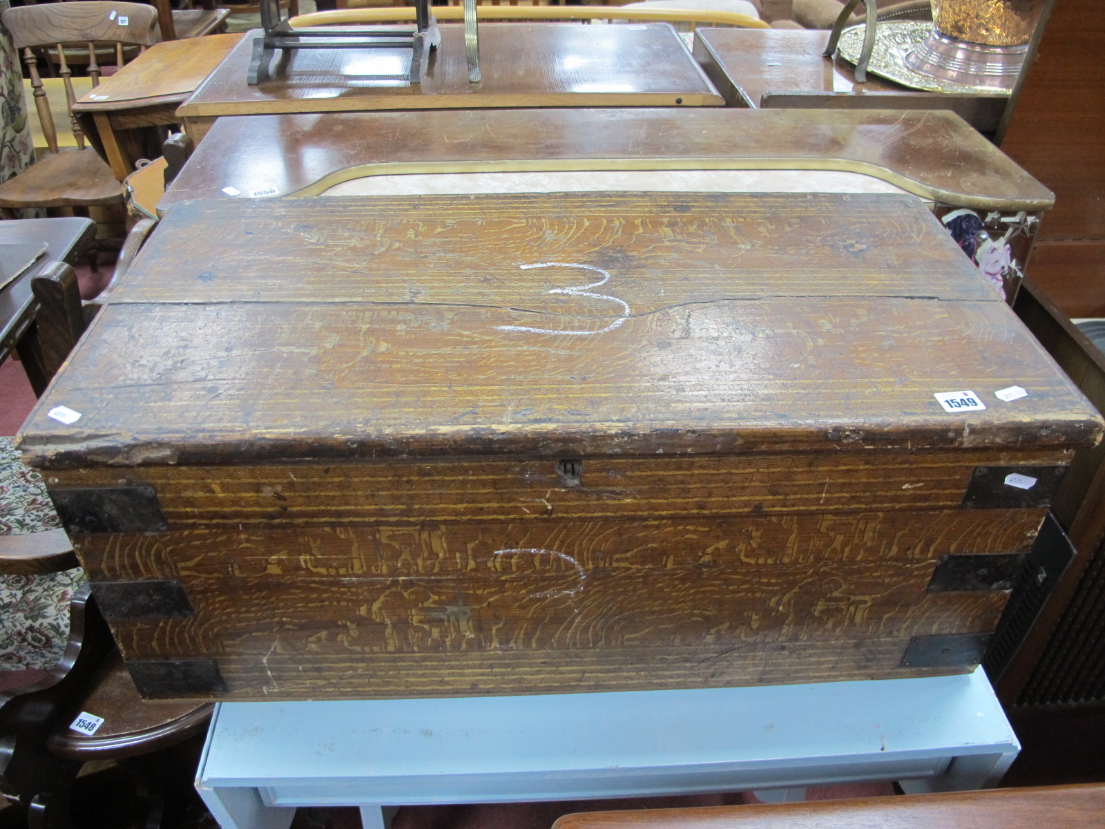 A XIX Century Painted Pine,with a hinged lid, with twin handles.