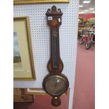 An Early XX Century Wall Hanging Banjo Barometer, and thermometer with shell patera throughout.