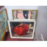 After F.R. Clement 'The Red Shirt', colour print, 49.5 x 59.5cm; rectangular bevelled wall mirror in