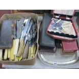 A Large Quantity of Cutlery, mainly loose in box, others cased, on tray.