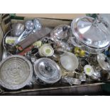 Silver Plated Three Piece Tea Service, rose bowl, cutlery, etc:- One Box