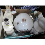 Glass Ceiling Light, with floral decoration; table lamps, etc:- One Box